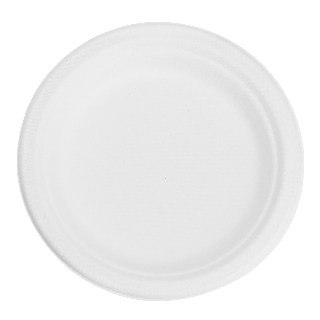 Wholesale 7'' Compostable Bagasse Round Plates - 1,000 ct