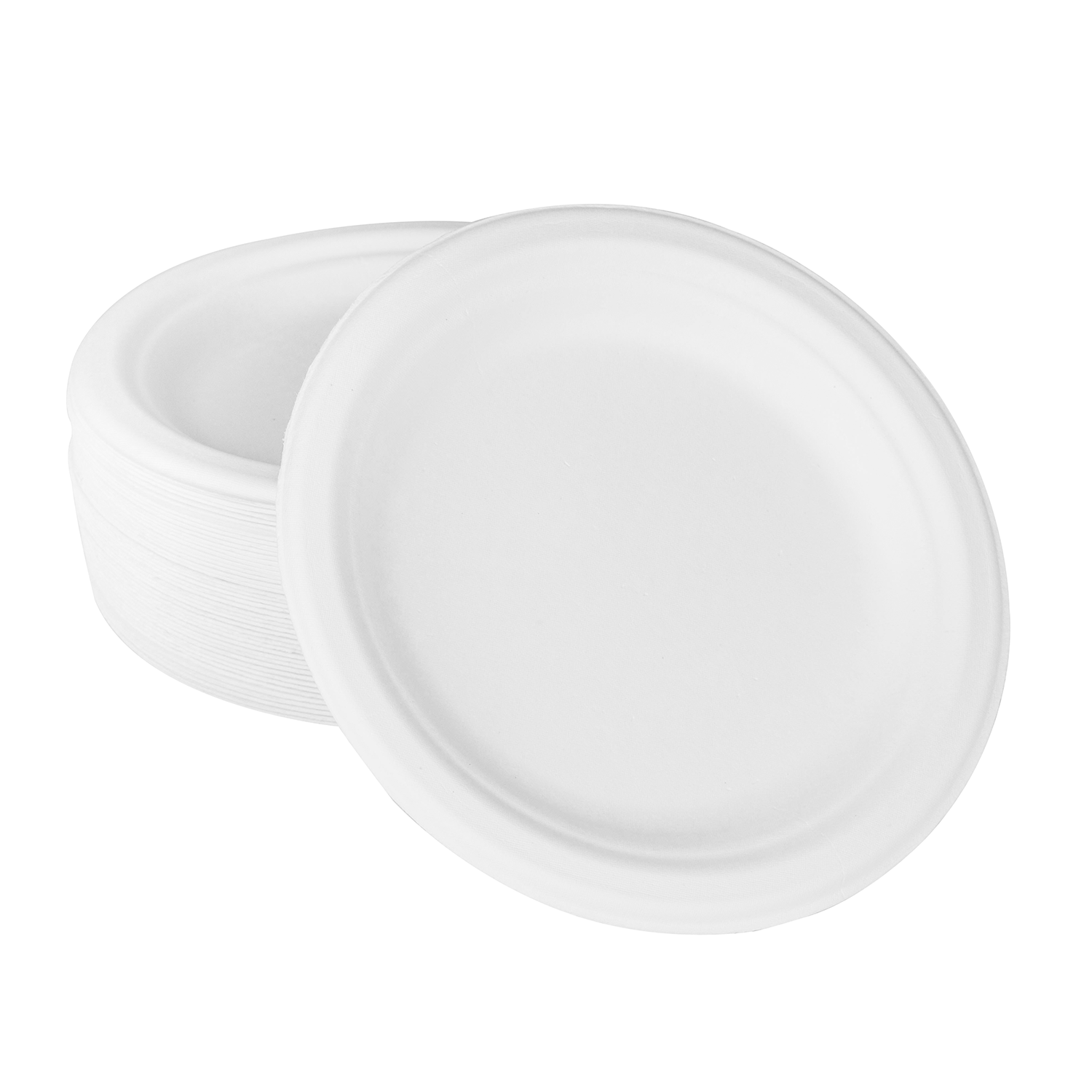 Wholesale 7'' Compostable Bagasse Round Plates - 1,000 ct