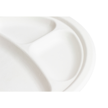 Load image into Gallery viewer, Wholesale 9&#39;&#39; Compostable Bagasse Round Plates 3 Compartments - 500 ct
