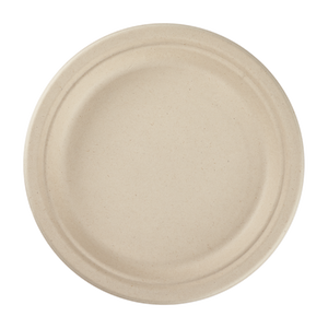 Wholesale 9'' Compostable Bagasse Round Plates Natural - 500 ct