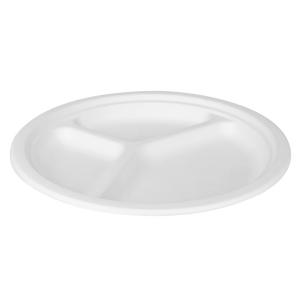 Wholesale 10'' Compostable Bagasse Round Plates 3 Compartments - 500 ct