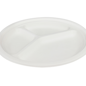 Wholesale 10'' Compostable Bagasse Round Plates 3 Compartments - 500 ct