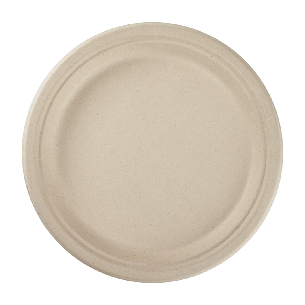 Wholesale 10'' Compostable Bagasse Round Plates, Natural - 500 ct