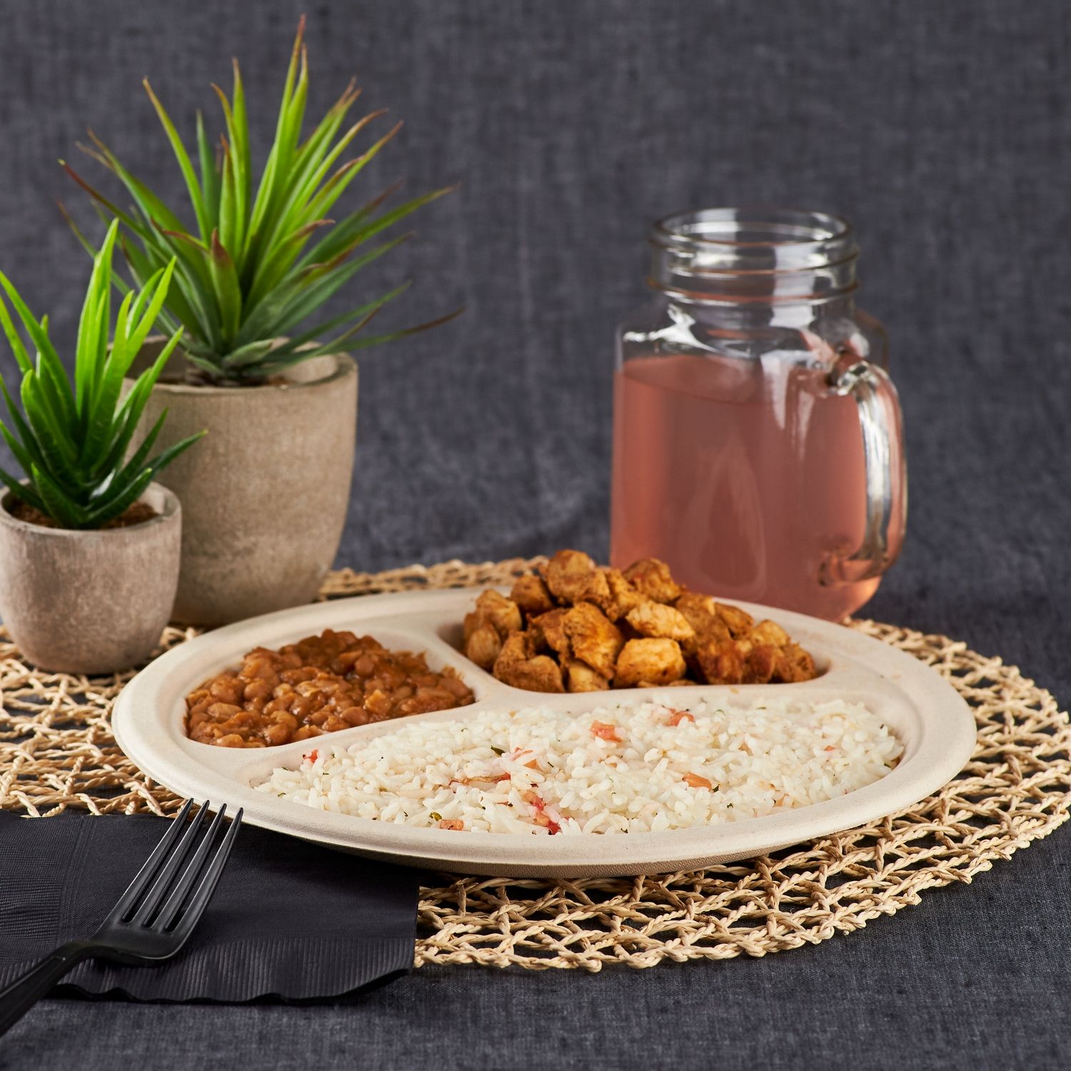 Wholesale 10'' Compostable Bagasse Round Plates, Natural - 3 Compartments - 500 ct