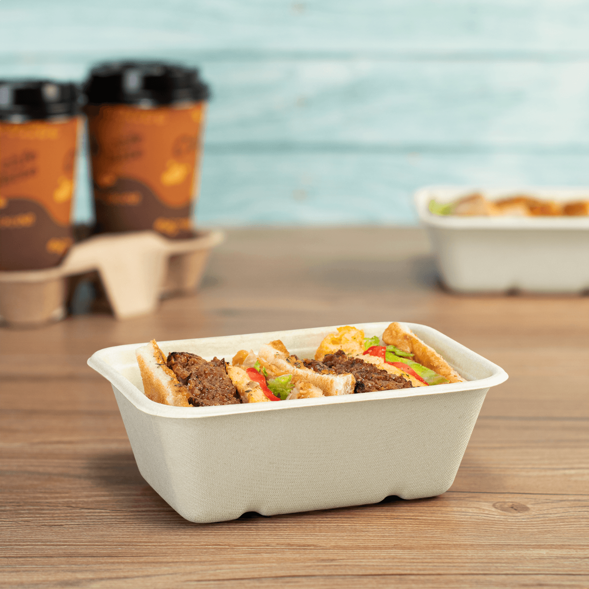 Wholesale 24oz Natural Bagasse Take Out Container, Rectangular - 500 ct