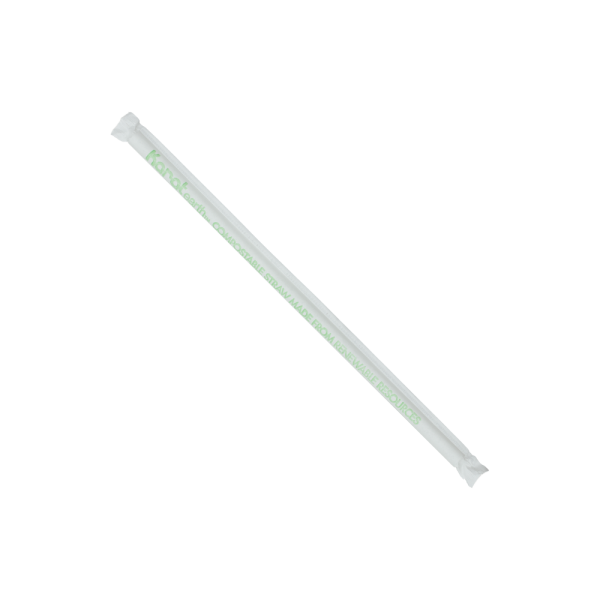 Wholesale 8.75" Eco-Friendly Giant PLA Straws (7mm) Paper Wrapped - Clear - 2,500 ct