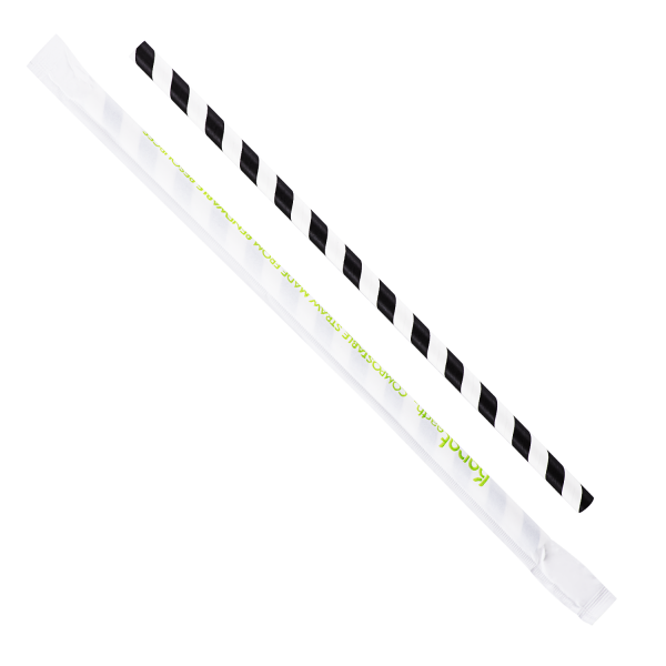 Wholesale 9" Eco-Friendly Giant Paper Straw Wrapped - Black/White - 1,200 ct