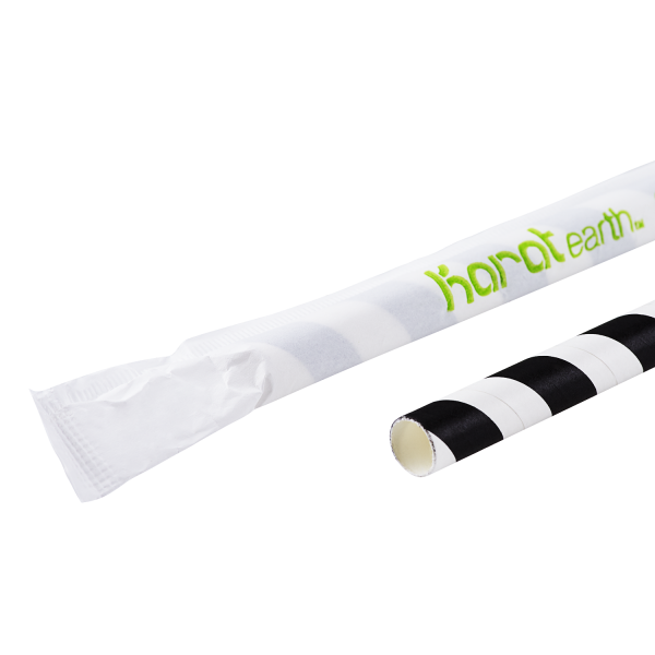 Wholesale 9" Eco-Friendly Giant Paper Straw Wrapped - Black/White - 1,200 ct