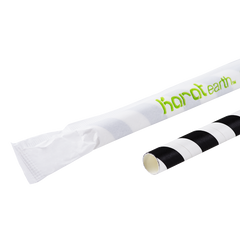 Wholesale 9" Eco-Friendly Giant Paper Straw Wrapped - Black/White - 1,200 ct