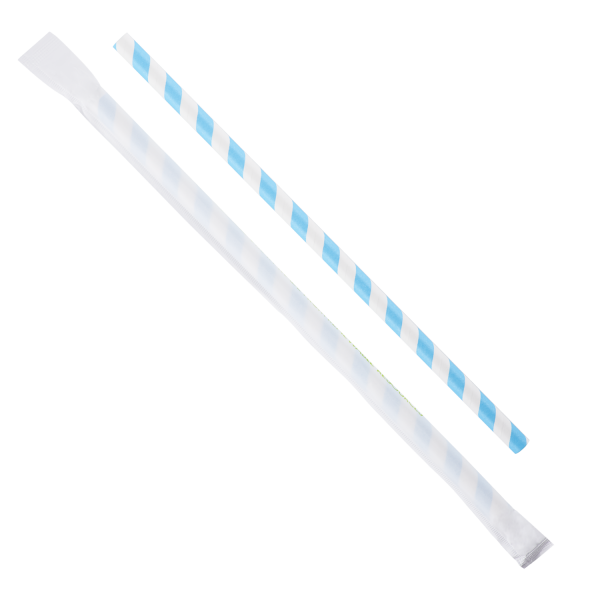 Wholesale 9" Eco-Friendly Giant Paper Straw Wrapped - Blue/White - 1,200 ct