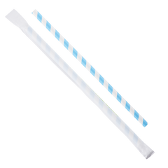 Wholesale 9" Eco-Friendly Giant Paper Straw Wrapped - Blue/White - 1,200 ct