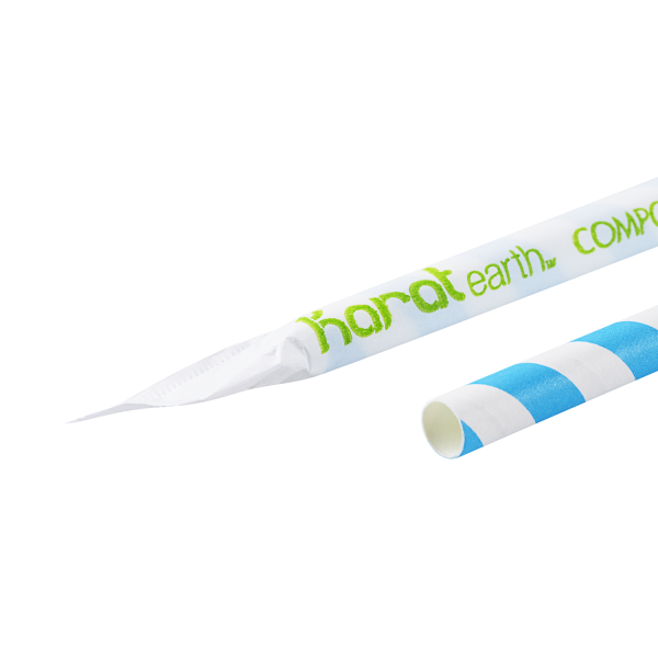 Wholesale 9" Eco-Friendly Giant Paper Straw Wrapped - Blue/White - 1,200 ct