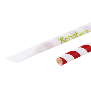 Wholesale 9" Eco-Friendly Giant Paper Straw Wrapped - Red/White - 1,200 ct