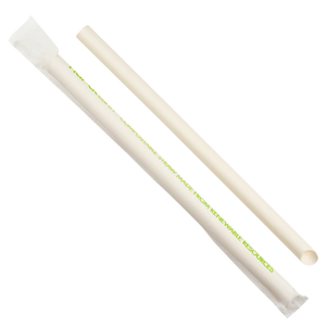 Wholesale 9" Colossal Paper Straw Wrapped Diagonal Cut White - 1,600 ct