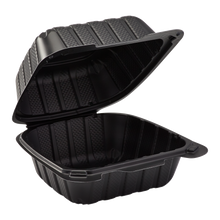 Load image into Gallery viewer, Wholesale 6&quot; x 6&quot; Mineral Filled PP Hinged Container, 1 compartment Black - 400 ct
