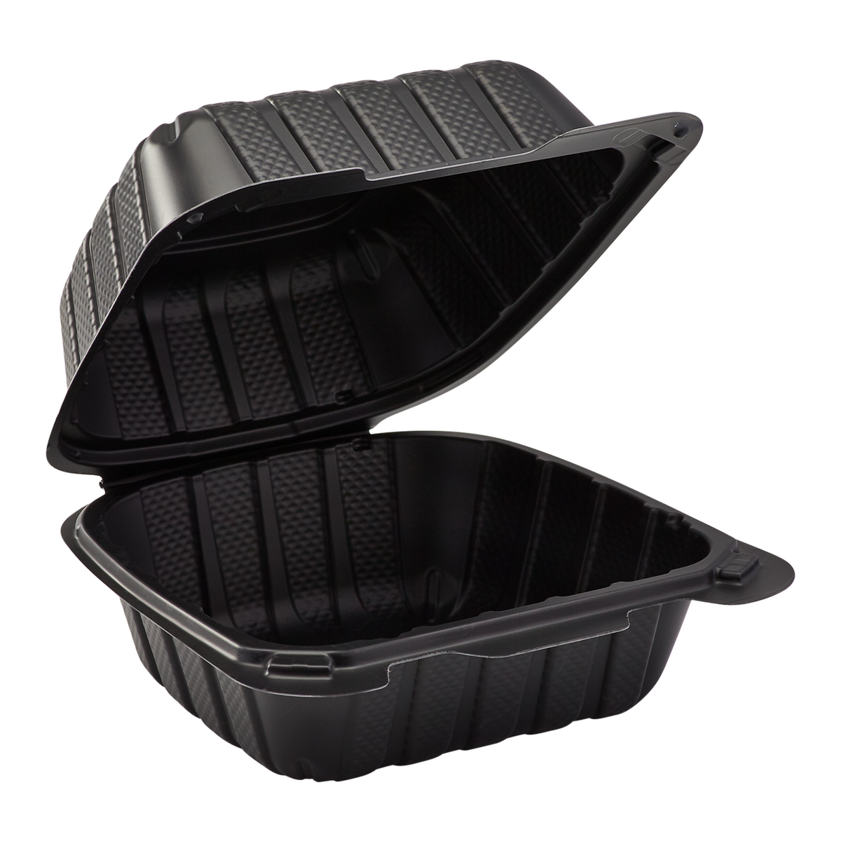 Wholesale 6" x 6" Mineral Filled PP Hinged Container, 1 compartment Black - 400 ct