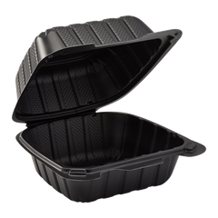 Wholesale 6" x 6" Mineral Filled PP Hinged Container, 1 compartment Black - 400 ct