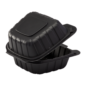 Wholesale 6" x 6" Mineral Filled PP Hinged Container, 1 compartment Black - 400 ct