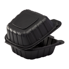 Wholesale 6" x 6" Mineral Filled PP Hinged Container, 1 compartment Black - 400 ct