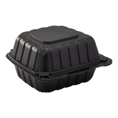 Wholesale 6" x 6" Mineral Filled PP Hinged Container, 1 compartment Black - 400 ct
