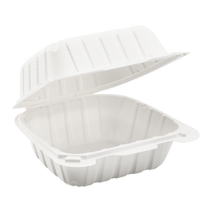 Wholesale 6" x 6" Mineral Filled PP Hinged Container 1 compartment White - 400 ct