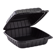 Load image into Gallery viewer, Wholesale 8&quot; x 8&quot; Mineral Filled PP Hinged Container 1 compartment Black - 200ct
