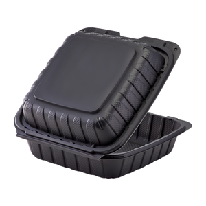 Wholesale 8" x 8" Mineral Filled PP Hinged Container 1 compartment Black - 200ct