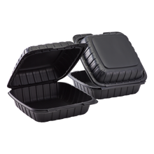 Load image into Gallery viewer, Wholesale 8&quot; x 8&quot; Mineral Filled PP Hinged Container 1 compartment Black - 200ct
