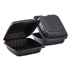 Wholesale 8" x 8" Mineral Filled PP Hinged Container 1 compartment Black - 200ct