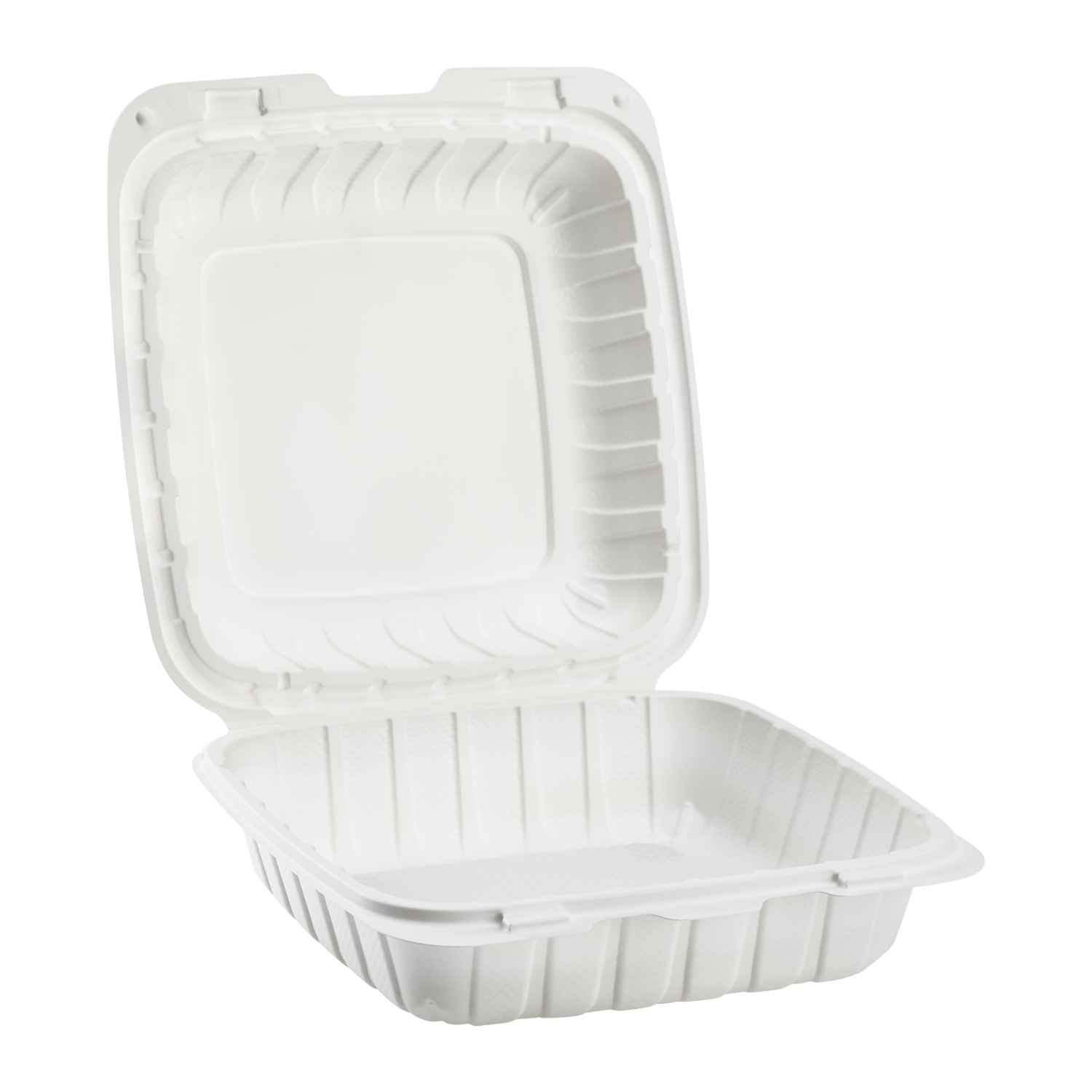Wholesale 8" x 8" Mineral Filled PP Hinged Container, 1 compartment White - 200 ct