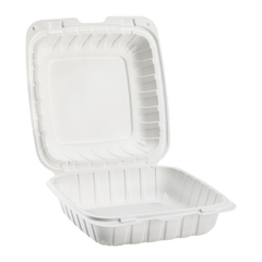 Wholesale 8" x 8" Mineral Filled PP Hinged Container, 1 compartment White - 200 ct