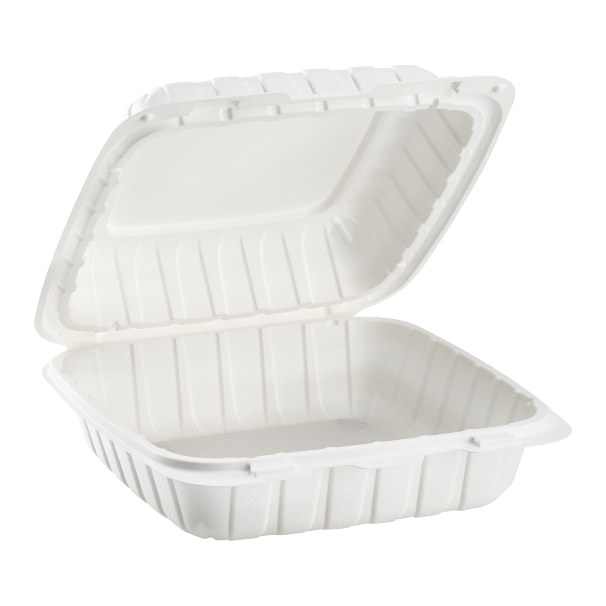 Wholesale 8" x 8" Mineral Filled PP Hinged Container, 1 compartment White - 200 ct