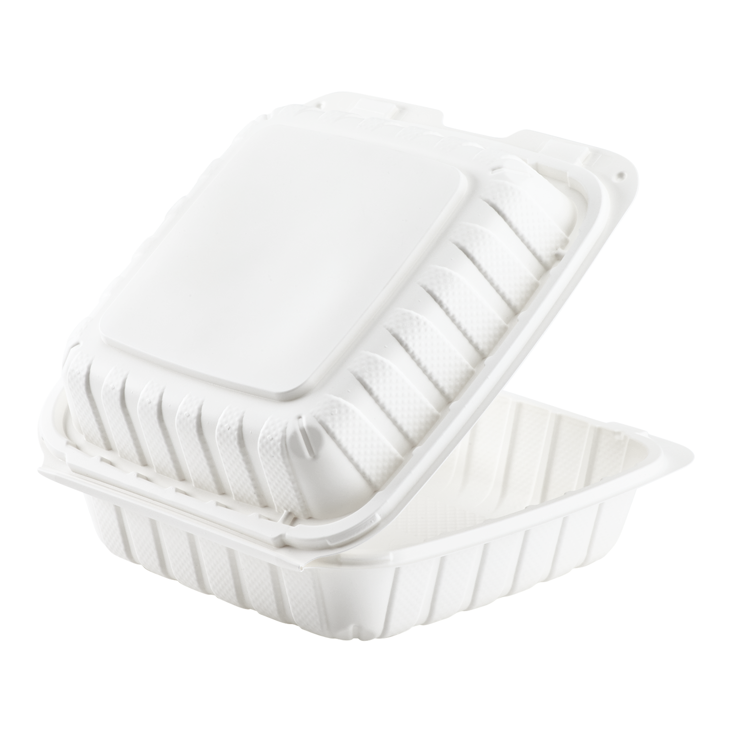 Wholesale 8" x 8" Mineral Filled PP Hinged Container, 1 compartment White - 200 ct