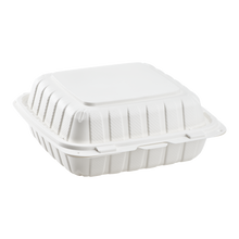 Load image into Gallery viewer, Wholesale 8&quot; x 8&quot; Mineral Filled PP Hinged Container, 1 compartment White - 200 ct
