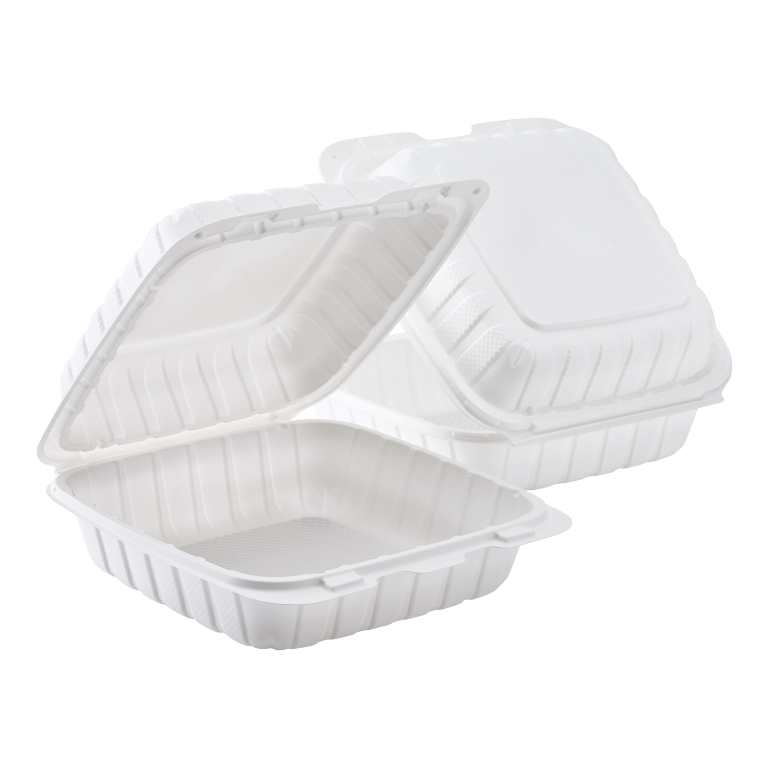 Wholesale 8" x 8" Mineral Filled PP Hinged Container, 1 compartment White - 200 ct