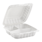 Wholesale 8" x 8" Mineral Filled PP Hinged Container 3 compartment White - 200 ct