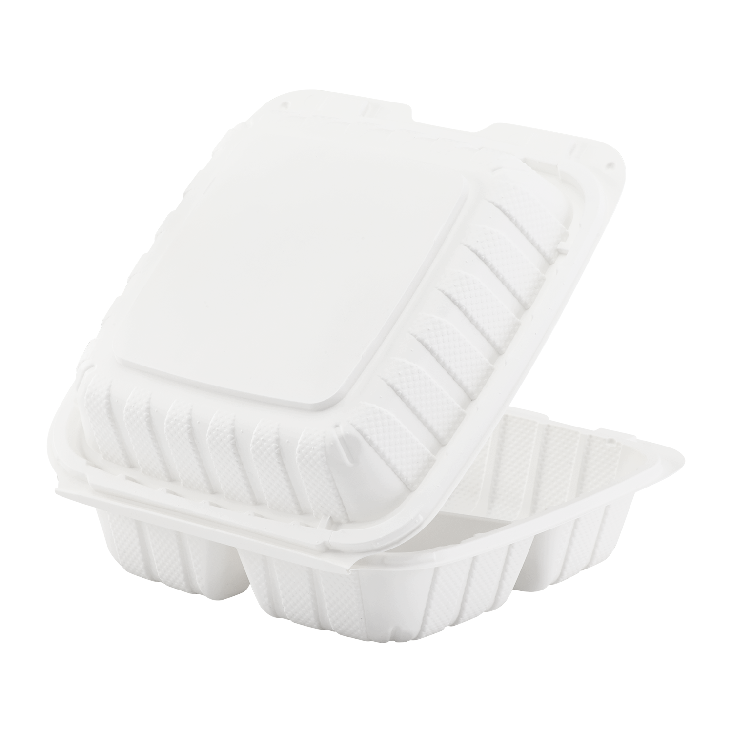 Wholesale 8" x 8" Mineral Filled PP Hinged Container 3 compartment White - 200 ct