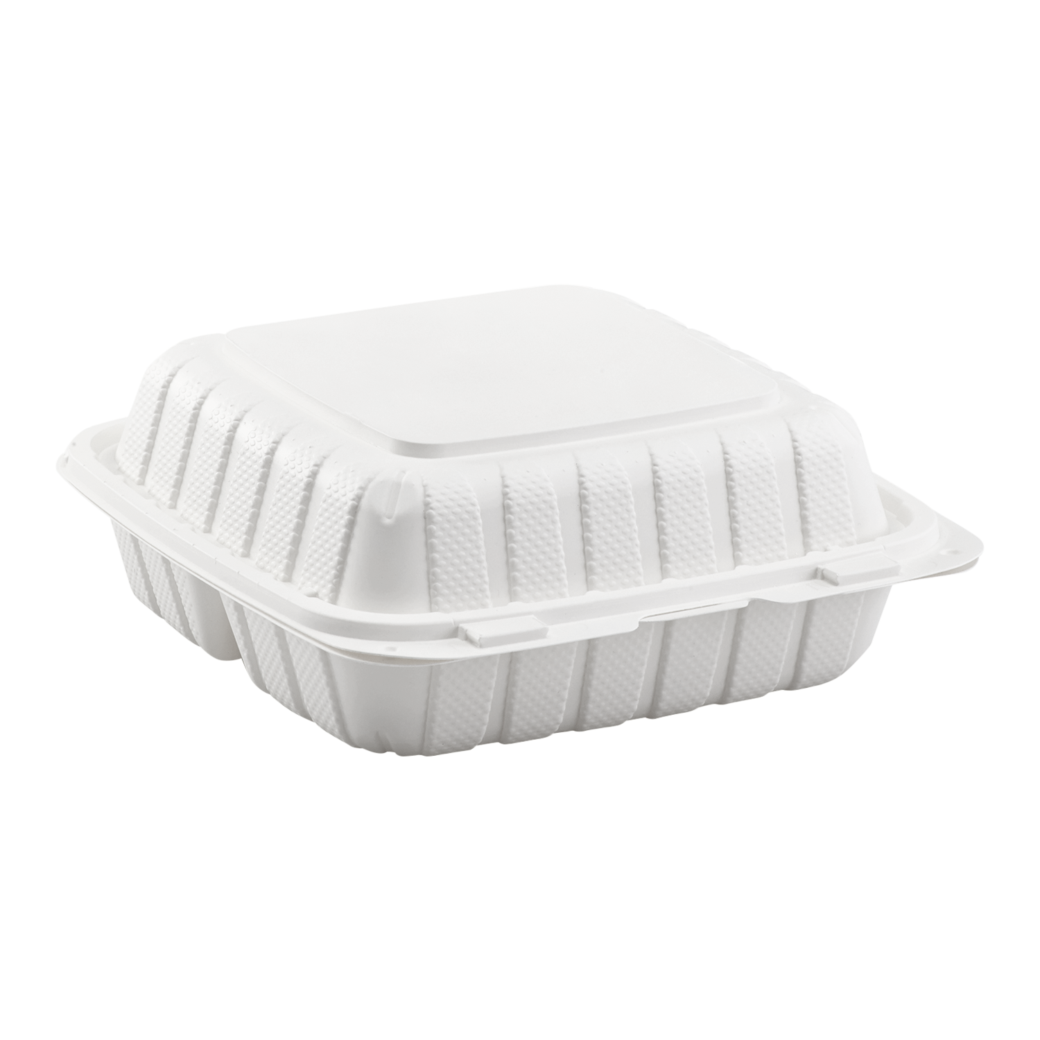 Wholesale 8" x 8" Mineral Filled PP Hinged Container 3 compartment White - 200 ct