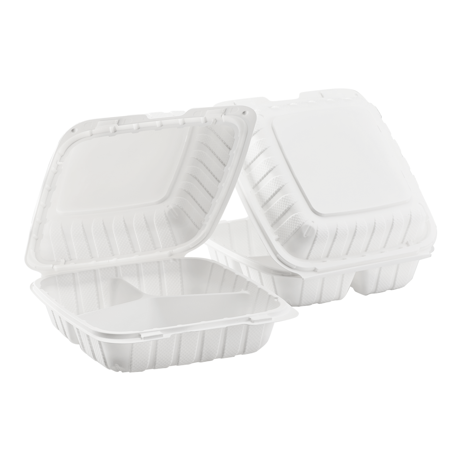 Wholesale 8" x 8" Mineral Filled PP Hinged Container 3 compartment White - 200 ct