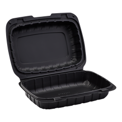 Wholesale 9" x 6" Mineral Filled PP Hinged Container 1 compartment Black - 250 ct