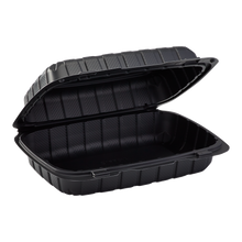 Load image into Gallery viewer, Wholesale 9&quot; x 6&quot; Mineral Filled PP Hinged Container 1 compartment Black - 250 ct
