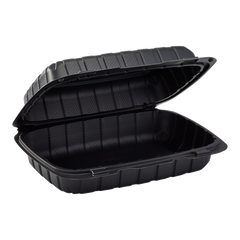 Wholesale 9" x 6" Mineral Filled PP Hinged Container 1 compartment Black - 250 ct