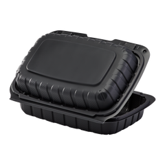 Wholesale 9" x 6" Mineral Filled PP Hinged Container 1 compartment Black - 250 ct