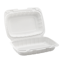 Load image into Gallery viewer, Wholesale 9&quot; x 6&quot; Mineral Filled PP Hinged Container, 1 compartment White - 250 ct
