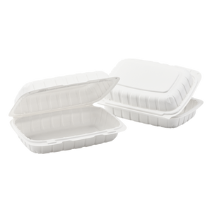 Wholesale 9" x 6" Mineral Filled PP Hinged Container, 1 compartment White - 250 ct