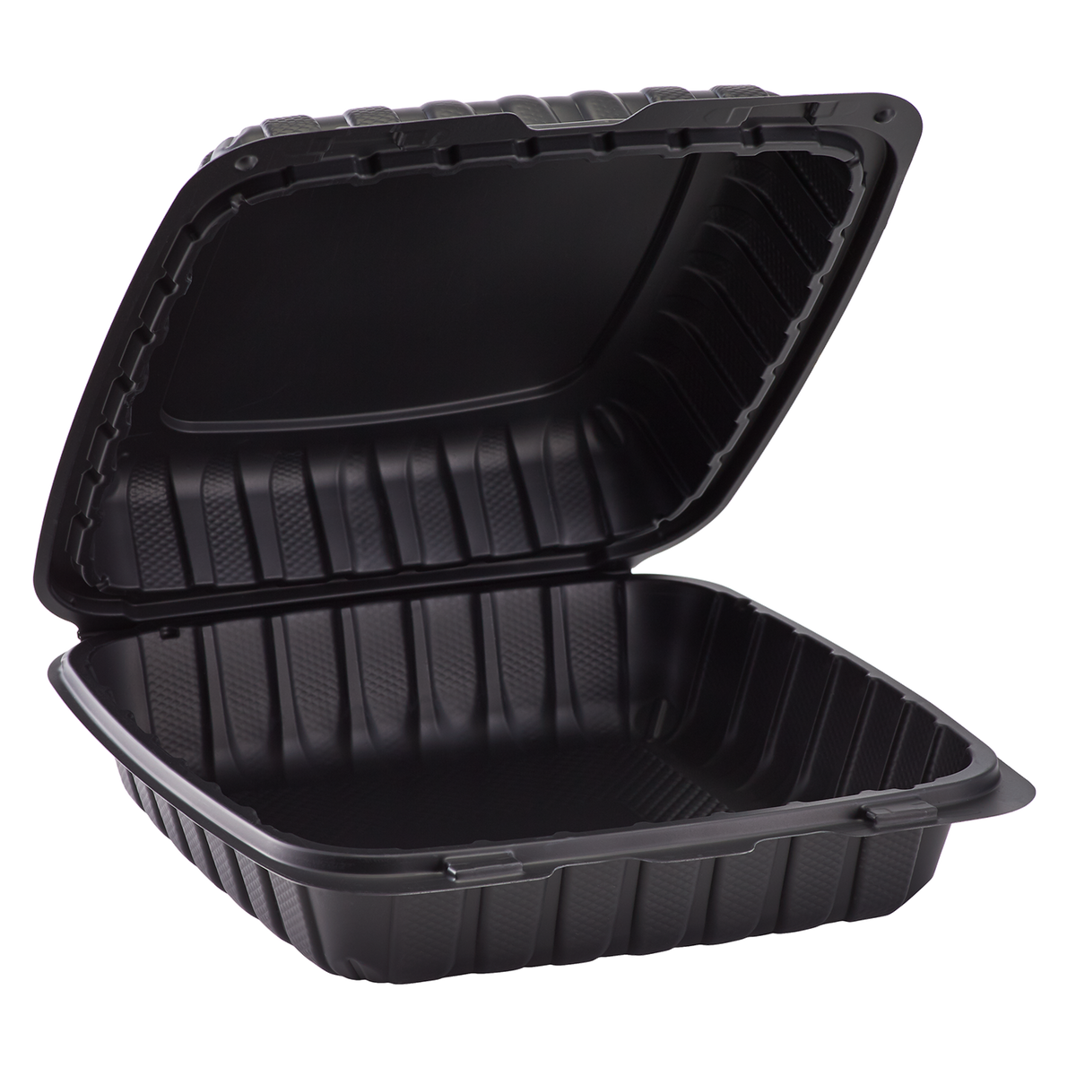 Wholesale 9" x 9" Mineral Filled PP Hinged Container 1 compartment Black - 120 ct