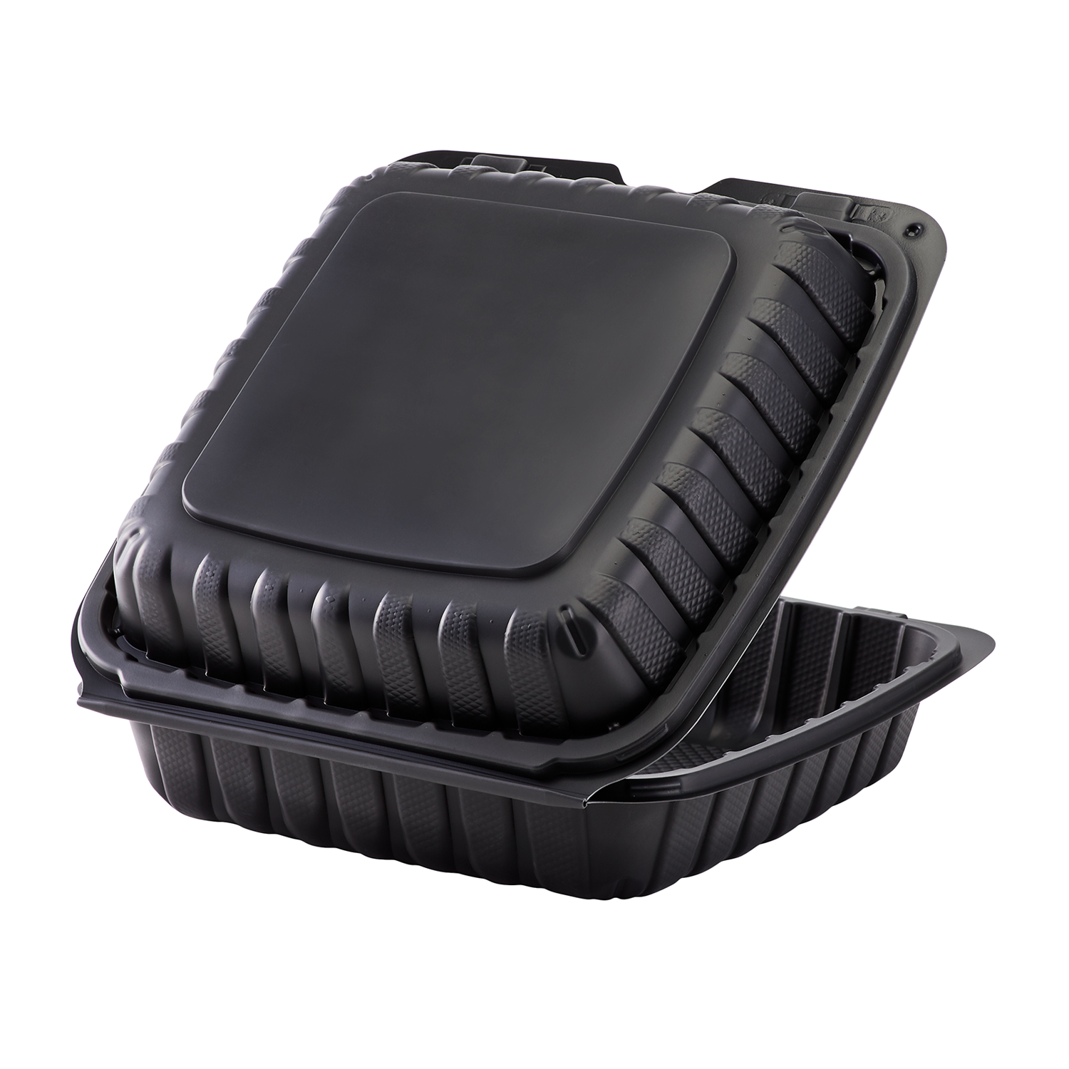 Wholesale 9" x 9" Mineral Filled PP Hinged Container 1 compartment Black - 120 ct