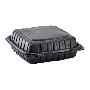 Wholesale 9" x 9" Mineral Filled PP Hinged Container 1 compartment Black - 120 ct