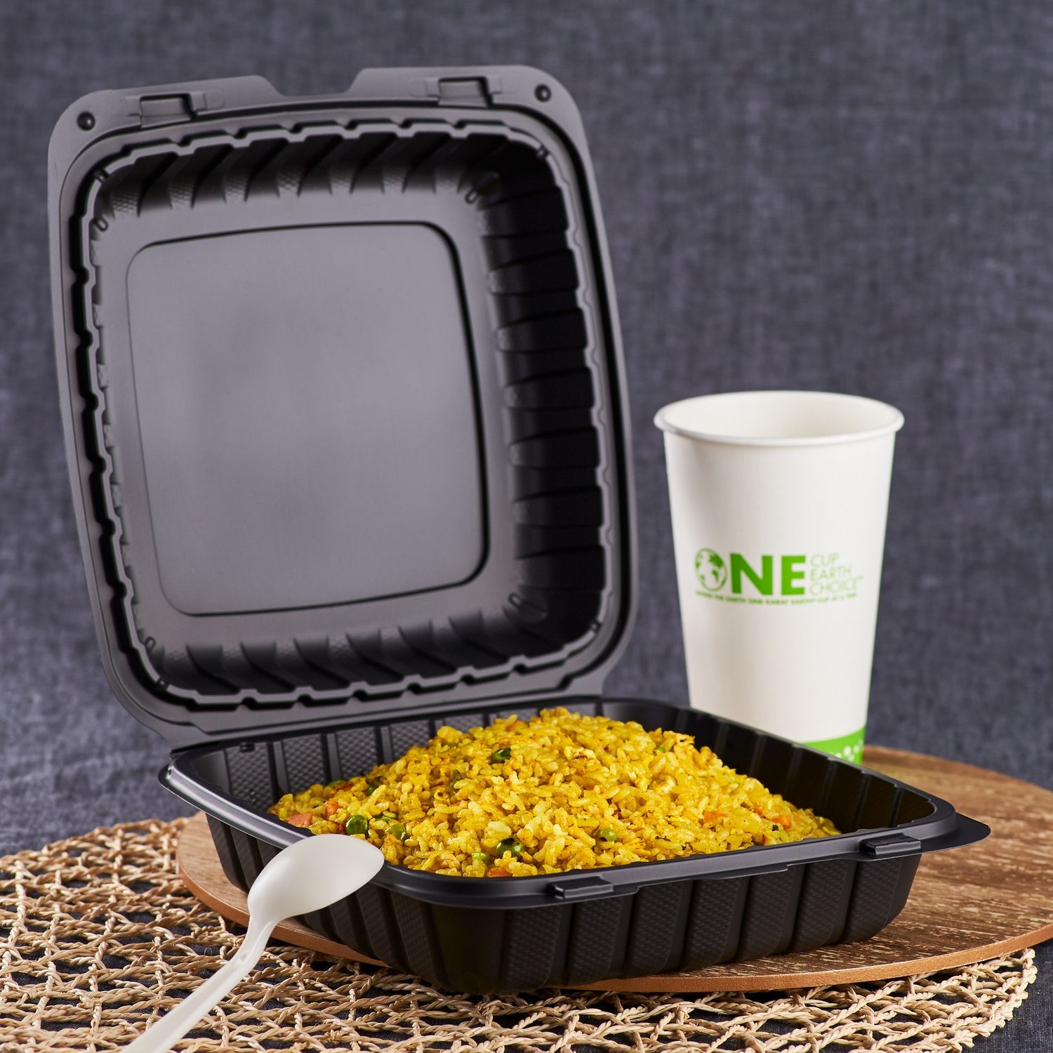 Wholesale 9" x 9" Mineral Filled PP Hinged Container 1 compartment Black - 120 ct