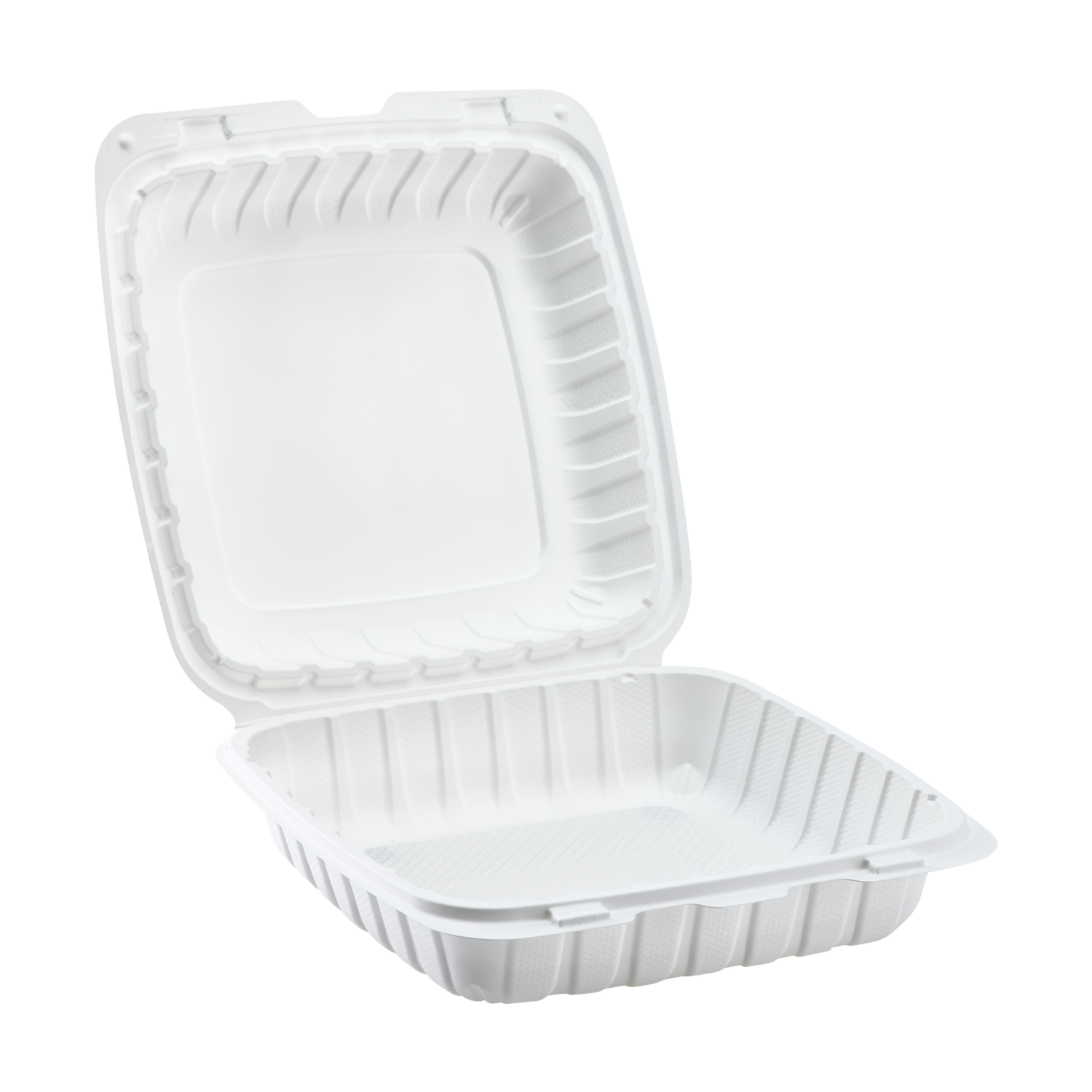 Wholesale 9" x 9" Mineral Filled PP Hinged Container, 1 compartment White - 120 ct